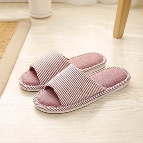 Zapatillas Antideslizantes de Lino a Rayas de Estilo recreativo cómodas para Parejas para Uso en Interiores (Rojo, EU39-40)