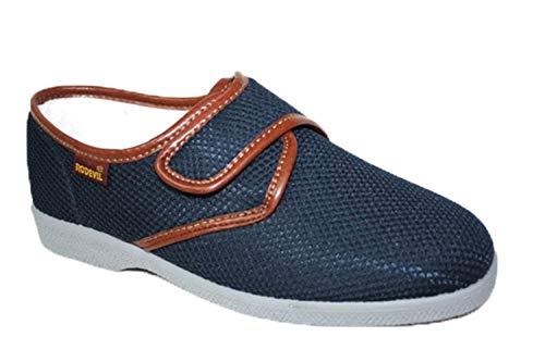 Zapatillas Caballero Azul Marino Elegantes y cómodas con Velcro, Flexibles y anatómicas. Ideales para Personas Mayores (Numeric_44)