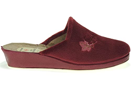 Zapatillas Chinelas Destalonadas para Casa y con Cuña de 3Cm de Invierno para Mujer - Planta Antómica - Piso Reforzado con Crepelina - Marca [Lola SÁNCHEZ] Burdeos Talla 39