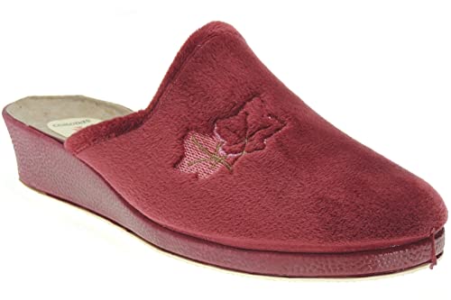 Zapatillas Chinelas Destalonadas para Casa y con Cuña de 3Cm de Invierno para Mujer - Planta Antómica - Piso Reforzado con Crepelina - Marca [Lola SÁNCHEZ] Burdeos Talla 39