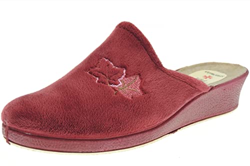 Zapatillas Chinelas Destalonadas para Casa y con Cuña de 3Cm de Invierno para Mujer - Planta Antómica - Piso Reforzado con Crepelina - Marca [Lola SÁNCHEZ] Burdeos Talla 39