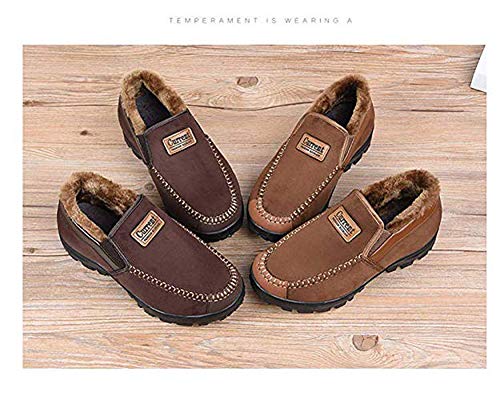 Zapatillas de Estar por casa Hombre Wool Lined Suede Mocasín Forro cálido Invierno,Marrón Oscuro,43 EU,26.5 CM Talón a la Punta del pie