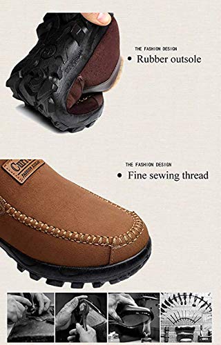 Zapatillas de Estar por casa Hombre Wool Lined Suede Mocasín Forro cálido Invierno,Marrón Oscuro,43 EU,26.5 CM Talón a la Punta del pie