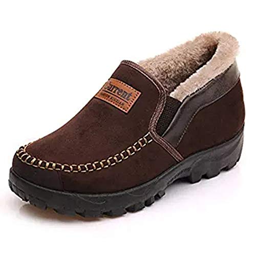 Zapatillas de Estar por casa Hombre Wool Lined Suede Mocasín Forro cálido Invierno,Marrón Oscuro,43 EU,26.5 CM Talón a la Punta del pie