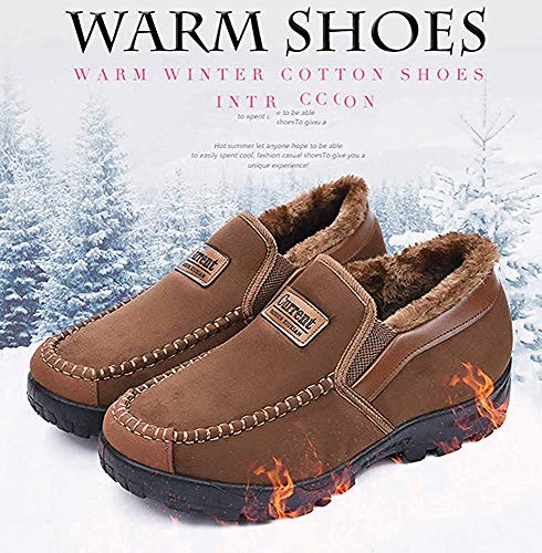 Zapatillas de Estar por casa Hombre Wool Lined Suede Mocasín Forro cálido Invierno,Marrón Oscuro,43 EU,26.5 CM Talón a la Punta del pie