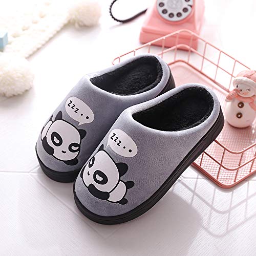 Zapatillas de Estar por Casa para Niñas Niños Otoño Invierno Zapatillas Mujer Hombres Interior Caliente Suave Dibujos Animados Panda Zapatos Gris 33/34 EU = 34/35 CN