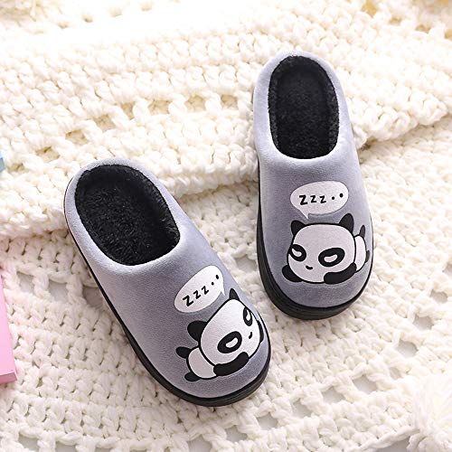 Zapatillas de Estar por Casa para Niñas Niños Otoño Invierno Zapatillas Mujer Hombres Interior Caliente Suave Dibujos Animados Panda Zapatos Gris 33/34 EU = 34/35 CN