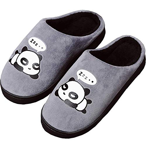 Zapatillas de Estar por Casa para Niñas Niños Otoño Invierno Zapatillas Mujer Hombres Interior Caliente Suave Dibujos Animados Panda Zapatos Gris 33/34 EU = 34/35 CN