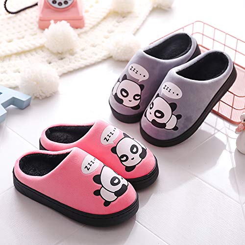 Zapatillas de Estar por Casa para Niñas Niños Otoño Invierno Zapatillas Mujer Hombres Interior Caliente Suave Dibujos Animados Panda Zapatos Gris 33/34 EU = 34/35 CN