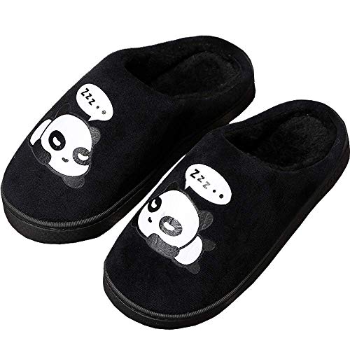 Zapatillas de Estar por Casa para Niñas Niños Otoño Invierno Zapatillas Mujer Hombres Interior Caliente Suave Dibujos Animados Panda Zapatos Negro 39/40 EU = 40/41 CN