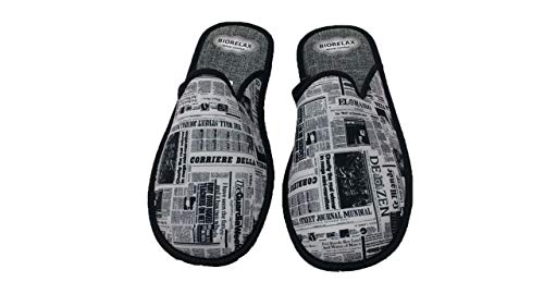 Zapatillas de Estar por casa/Biorelax/Primavera-Verano/Periódico/Color Gris/Puntera Tapada/con Cámara de Aire/Talla 41