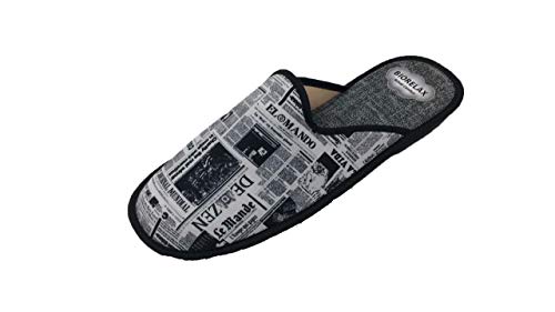 Zapatillas de Estar por casa/Biorelax/Primavera-Verano/Periódico/Color Gris/Puntera Tapada/con Cámara de Aire/Talla 41