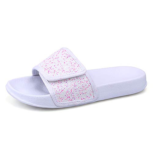 Zapatillas de Playa y Piscina Niña Sandalias de Ducha Baño Niños Chanclas de Verano Mujer Pantuflas Suela Gruesa Antideslizante Lentejuelas Brillantes Blanco Talla 36