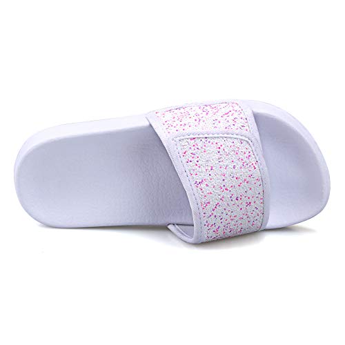 Zapatillas de Playa y Piscina Niña Sandalias de Ducha Baño Niños Chanclas de Verano Mujer Pantuflas Suela Gruesa Antideslizante Lentejuelas Brillantes Blanco Talla 36