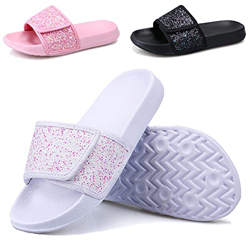 Zapatillas de Playa y Piscina Niña Sandalias de Ducha Baño Niños Chanclas de Verano Mujer Pantuflas Suela Gruesa Antideslizante Lentejuelas Brillantes Blanco Talla 36