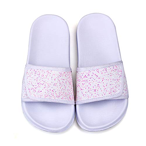 Zapatillas de Playa y Piscina Niña Sandalias de Ducha Baño Niños Chanclas de Verano Mujer Pantuflas Suela Gruesa Antideslizante Lentejuelas Brillantes Blanco Talla 36