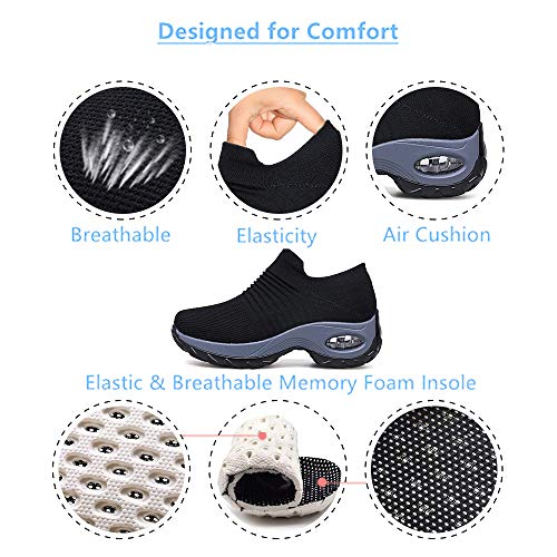 Zapatillas Deportivas de Mujer Zapatos Running Fitness Gym Outdoor Sneaker Casual Mesh Transpirable Comodas Calzado Negro Talla 40