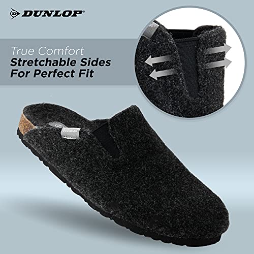 Zapatillas Dunlop para Hombre, Zapatillas de Fieltro, Suela de Goma Antideslizante, Calzado Interior y Exterior (44 EU, Negro, Numeric_44)