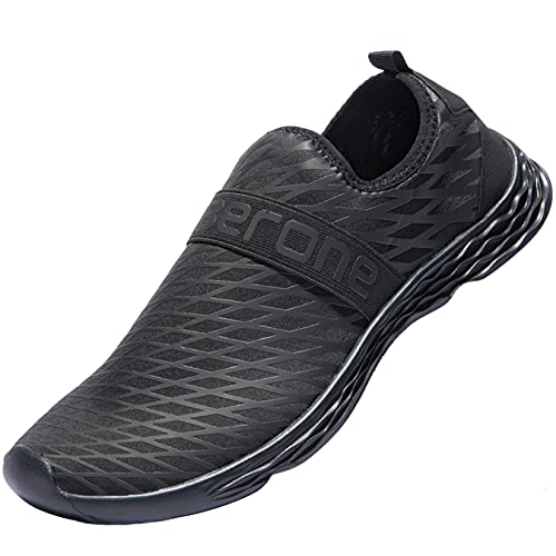 Zapatos de Agua sin Cordones Unisex Zapatos de Agua de Secado rápido para Piscina Playa Natación Surf Canotaje Snorkel Yoga Buceo Todo Negro 46 EU