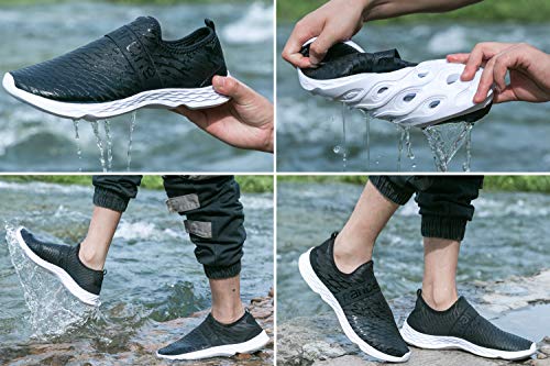 Zapatos de Agua sin Cordones Unisex Zapatos de Agua de Secado rápido para Piscina Playa Natación Surf Canotaje Snorkel Yoga Buceo Todo Negro 46 EU