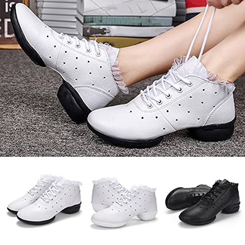Zapatos de baile de suela blanda Primavera Otoño Fitness Zapatos de baile cuadrados transpirables Zapatillas de baile para mujer Zapatillas deportivas de gimnasia - Cuero negro superior y ahuecado 41