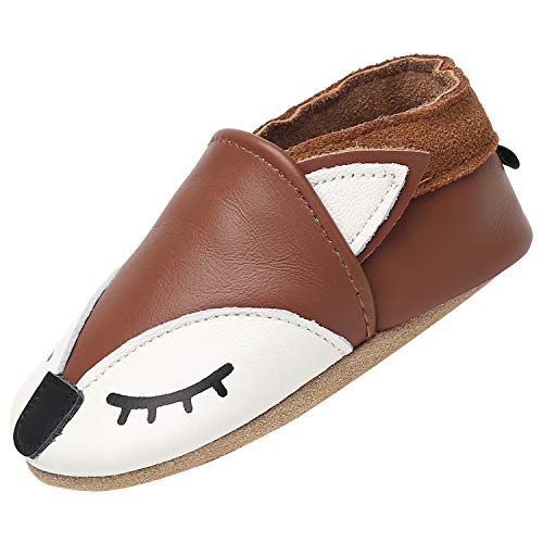 Zapatos de Bebé Suave Cómodo Zapatos para Bebé Niño Ligero Flexible Pantuflas para Interiores Al Aire Libre Primeros Caminantes, Zorro marrón 12-18 Meses