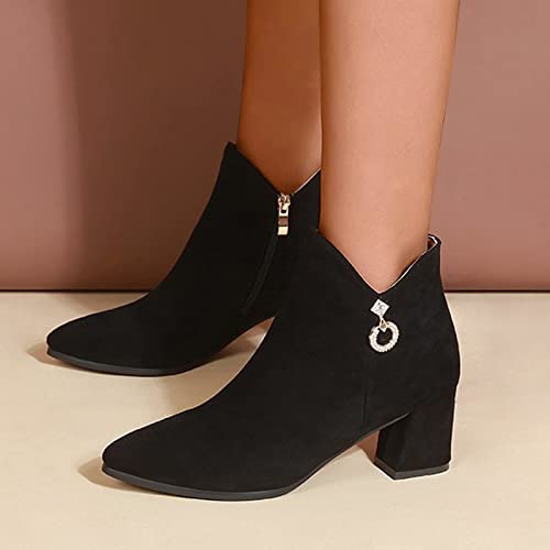 Zapatos De Mujer De Moda Tacones Altos Gruesos Transpirables Botas Cortas con Cremallera TéRmica Retro
