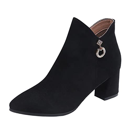 Zapatos De Mujer De Moda Tacones Altos Gruesos Transpirables Botas Cortas con Cremallera TéRmica Retro