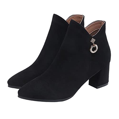Zapatos De Mujer De Moda Tacones Altos Gruesos Transpirables Botas Cortas con Cremallera TéRmica Retro