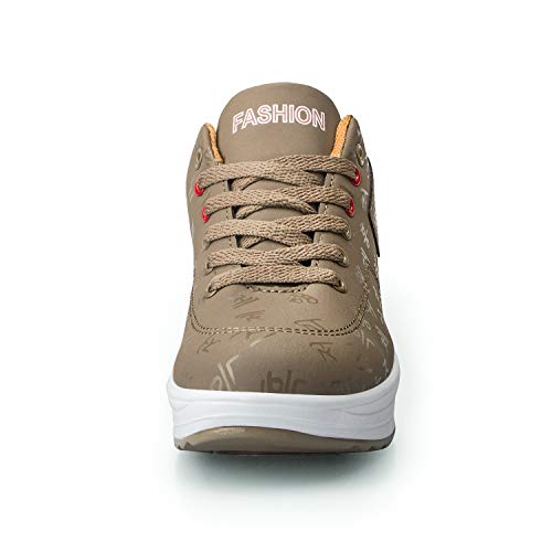 Zapatos de Plataforma de Zapatilla de Deporte de Moda de cuña para Mujer Zapatos para Caminar con Suela basculante Zapatos de Fitness con Cordones Caqui 39 EU