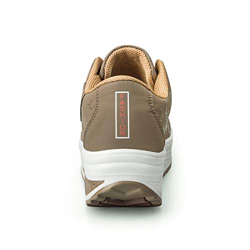 Zapatos de Plataforma de Zapatilla de Deporte de Moda de cuña para Mujer Zapatos para Caminar con Suela basculante Zapatos de Fitness con Cordones Caqui 39 EU