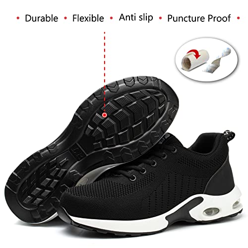Zapatos de Seguridad Hombre Mujer Zapatillas de Trabajo con Punta de Acero Ligeras Transpirables Calzado de Seguridad con Colchón de Aire Calzado de Industrial y Deportivos Unisexo Negro-Blanco EU 39