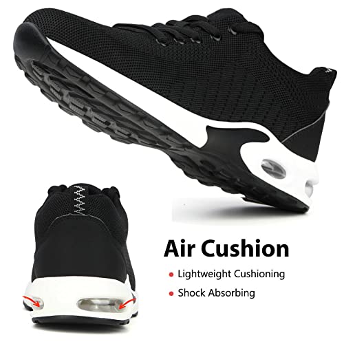 Zapatos de Seguridad Hombre Mujer Zapatillas de Trabajo con Punta de Acero Ligeras Transpirables Calzado de Seguridad con Colchón de Aire Calzado de Industrial y Deportivos Unisexo Negro-Blanco EU 39