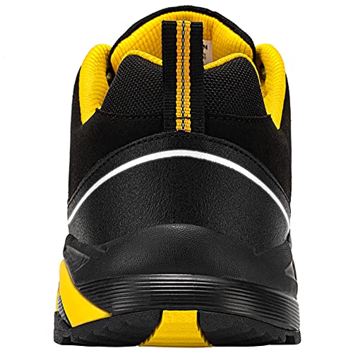 Zapatos de Seguridad Hombre,S3 Zapatillas de Seguridad Antideslizantes con Punta de Acero Antipinchazos Calzados de Trabajo 42.5,Negro Amarillo