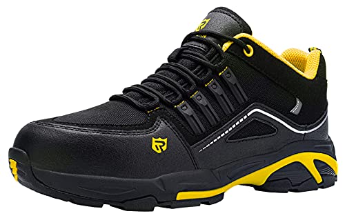 Zapatos de Seguridad Hombre,S3 Zapatillas de Seguridad Antideslizantes con Punta de Acero Antipinchazos Calzados de Trabajo 42.5,Negro Amarillo