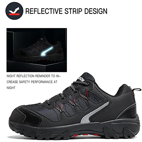 Zapatos de Seguridad,Punta de Acero Zapatos Ligero Zapatos de Trabajo Respirable Construcción Zapatos Reflexivo Botas de Seguridad(D Negro,42 EU)