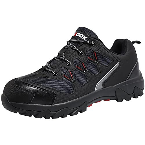Zapatos de Seguridad,Punta de Acero Zapatos Ligero Zapatos de Trabajo Respirable Construcción Zapatos Reflexivo Botas de Seguridad(D Negro,42 EU)