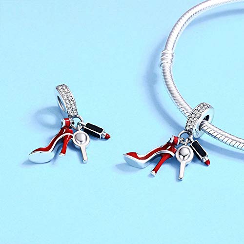 Zapatos de tacón alto encanto plata esterlina 925 lápiz labial encanto encanto amor pulsera pandora encanto
