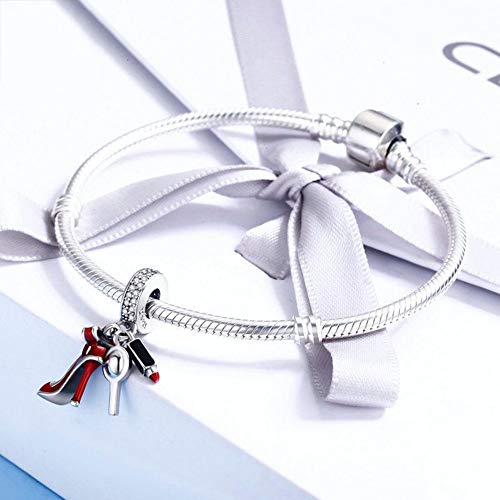 Zapatos de tacón alto encanto plata esterlina 925 lápiz labial encanto encanto amor pulsera pandora encanto