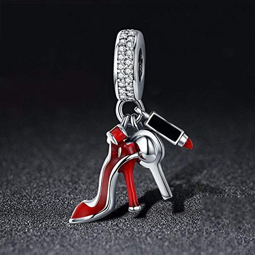 Zapatos de tacón alto encanto plata esterlina 925 lápiz labial encanto encanto amor pulsera pandora encanto