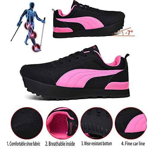 Zapatos De Tacón Negativo Mujer Pies Planos Corrección De Cifosis Lumbar Cervical Invertido Zapatos Para Caminar Zapatos Delanteros Altos Y Traseros Bajos Para Trabajo Senderismo Deportes,Rosado,36