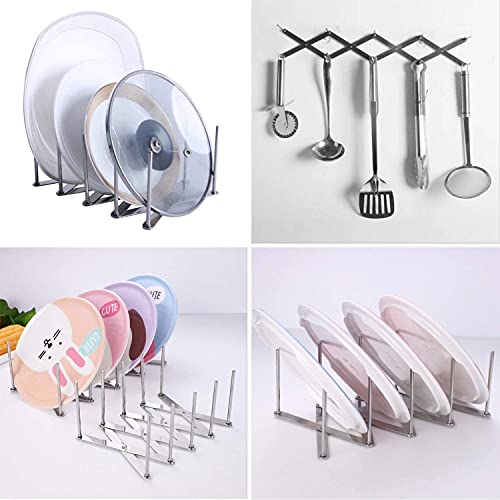 ZEEREE 2 piezas Soporte para Tapas, Organizador de Olla Soporte Bandejas, multifunción soporte para tapa de ollas, organizador de utensilios de cocina para la preparación de Spareribs o Asados