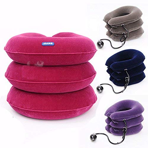 Zeerkeer Cuello Cervical Tracción，Aparato de tracción cervical U Cojín Collar para la tracción cervical inflable，Tamaño Ajustable， Aliviar el Dolor de Cuello y el Hombro (Rojo)