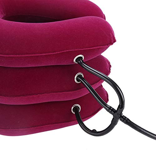 Zeerkeer Cuello Cervical Tracción，Aparato de tracción cervical U Cojín Collar para la tracción cervical inflable，Tamaño Ajustable， Aliviar el Dolor de Cuello y el Hombro (Rojo)