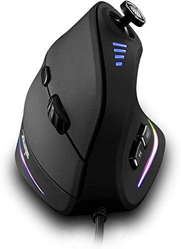 Zelotes Ratón Vertical con Barra de Control, 10000 dpi, 11 Botones Ratón Ergonómico óptico, Ratón Gaming con Cable,Prevención de Codo Enfermedad del ratón Protege Especialmente el Brazo