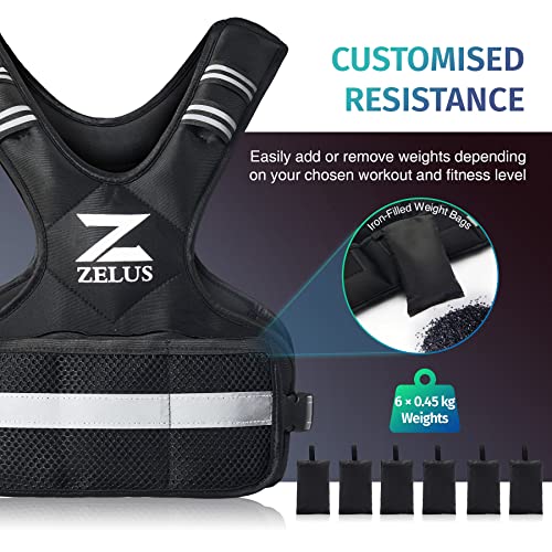 ZELUS Chaleco de Peso Ajustable 4.5KG/9KG/14.5KG Chaleco Lastrado para Entrenamineto de Musculación Chaleco con Pesos con 6 Bolsas de Arena de Hierro para Hombres y Mujeres (1.8-4.5kg)