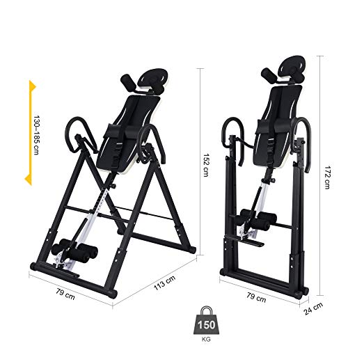 ZELUS Tabla de Inversión de Gravedad para Fitness en Casa Tabla de Inversión Plegable 130cm-185cm con Respaldo de Espuma y Soporte Personalizado Banco de Inversión Capaciad 150KG (Blanco)