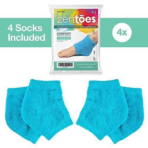 ZenToes Gel hidratante calcetines talón 2 pares alineados calcetines spa Toeless para curar y tratar, los talones agrietados secos (borroso, azul)