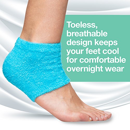 ZenToes Gel hidratante calcetines talón 2 pares alineados calcetines spa Toeless para curar y tratar, los talones agrietados secos (borroso, azul)