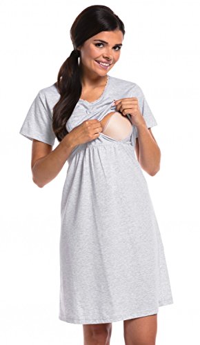Zeta Ville - Premamá camisón Set Bata Embarazo Lactancia de Rayas - Mujer - 190c (Mezcla De Grises, 42-44, XL)